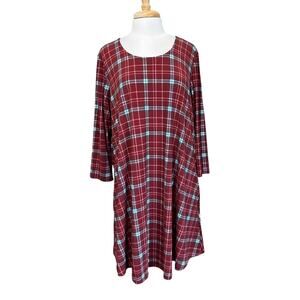 Mountain Mamas Tunic Dress Pockets Deep Sangria Tartan Plaid Women’s XXL